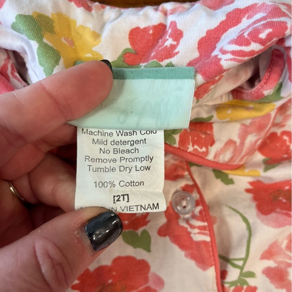 Sage & Lilly girls orange pink floral two piece button up pajamas size 2T - Picture 3 of 5